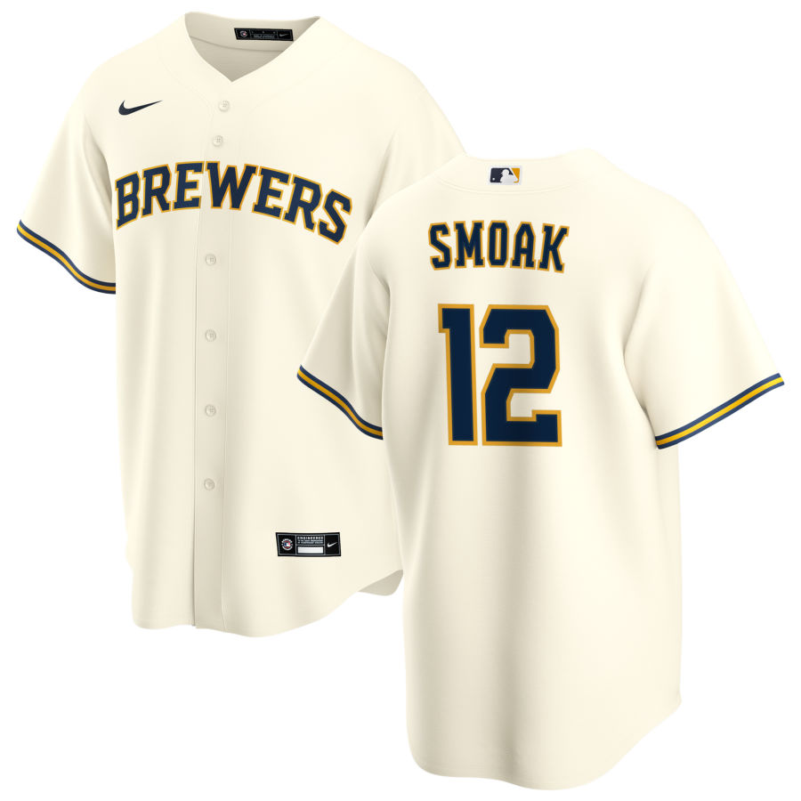 Nike Men #12 Justin Smoak Milwaukee Brewers Baseball Jerseys Sale-Cream